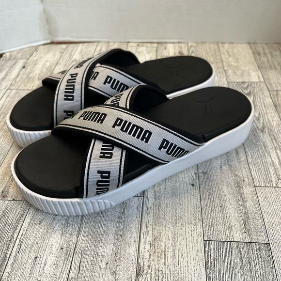 PUMA PLATFORM SLIDE SANDALS Women’s Size 9.5 380677-01 White/Black Chunky - Picture 6 of 10